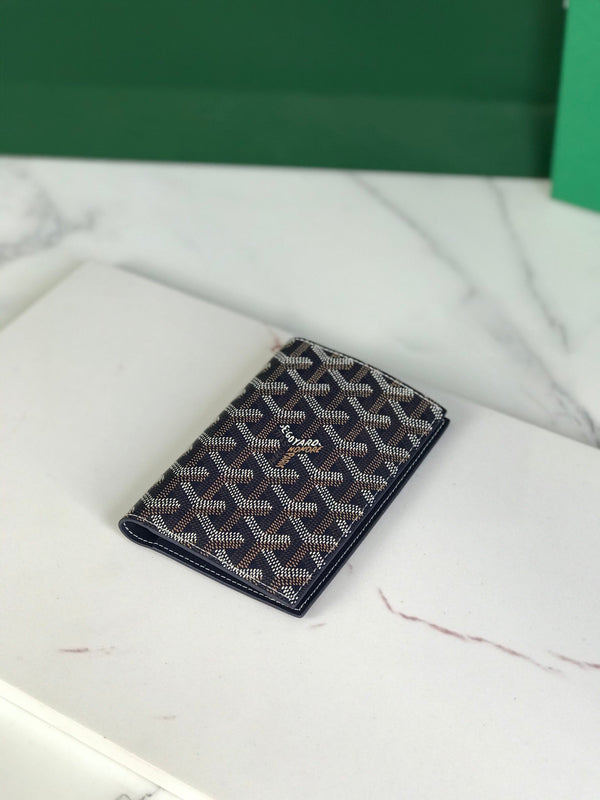 Goyard Grenelle Passport Cover 10cm Navy Blue Canvas & Cafskin