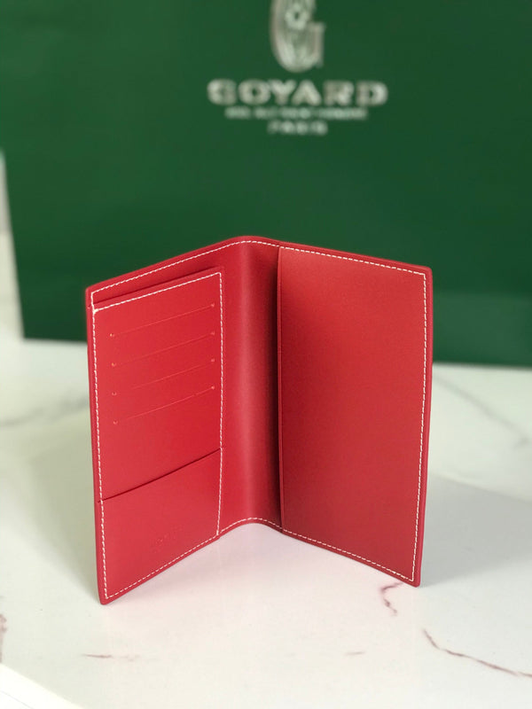 Goyard Grenelle Passport Cover 10cm Red Canvas & Cafskin