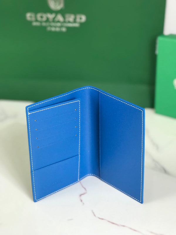 Goyard Grenelle Passport Cover 10cm Blue Canvas & Cafskin