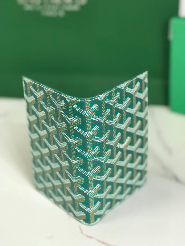 Goyard Grenelle Passport Cover 10cm Green Canvas & Cafskin