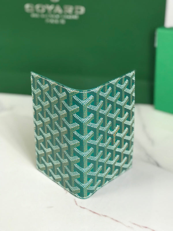 Goyard Grenelle Passport Cover 10cm Green Canvas & Cafskin