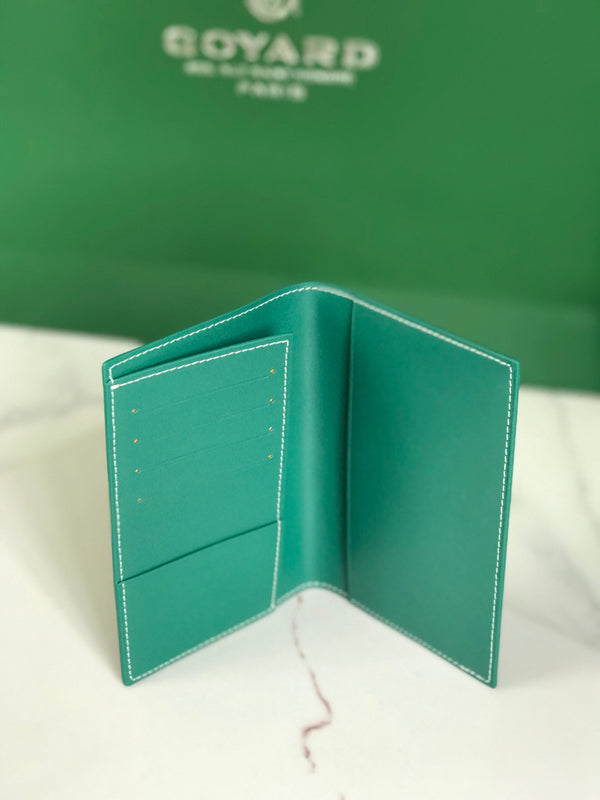 Goyard Grenelle Passport Cover 10cm Green Canvas & Cafskin