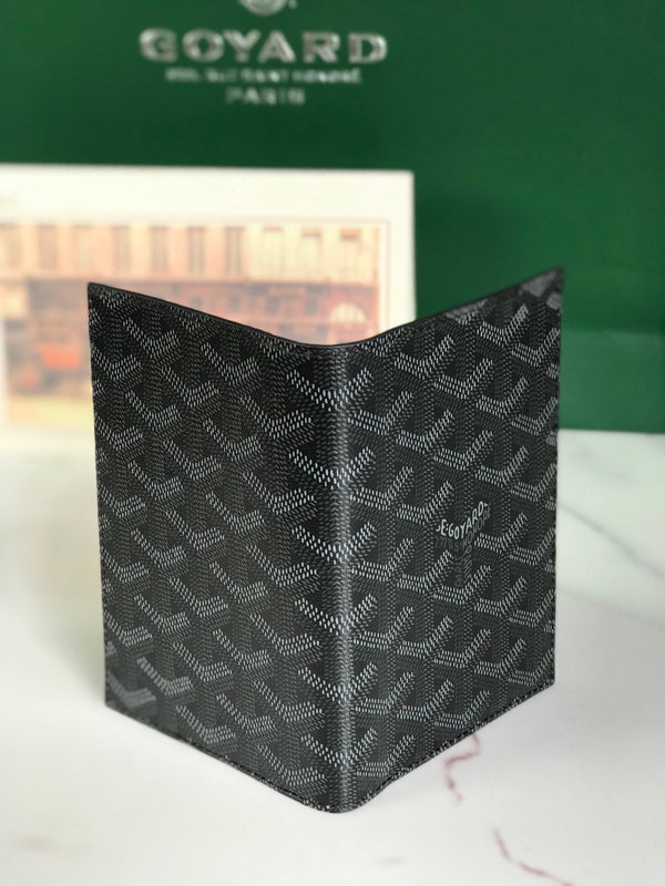 Goyard Grenelle Passport Cover 10cm Full Black Canvas & Cafskin