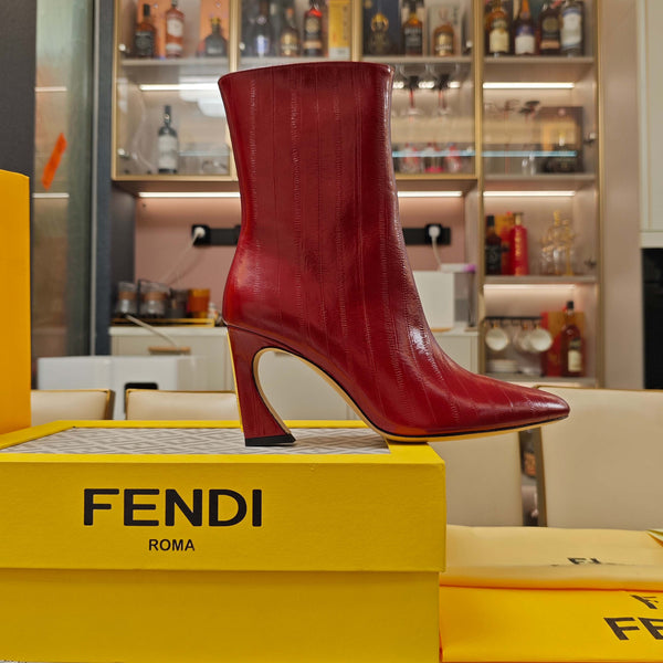 Fendi 25ss high-heeled boots red sheepskin 502717
