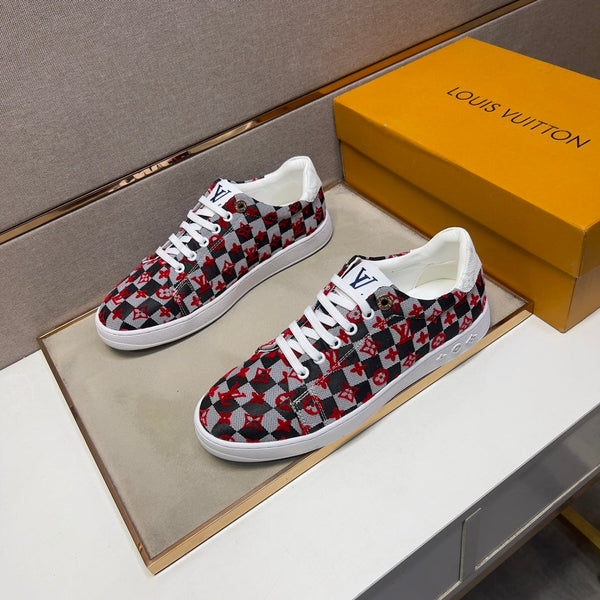 LV TRAINER BLACK MIX RED AND GREY DAMIER BREATHABLE FABRIC