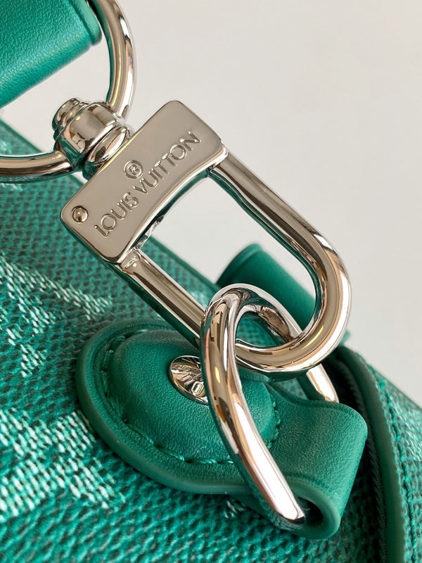 Borsa a mano LV Soul Trunk 19 cm Verde misto Tela Bianca Pelle 252098