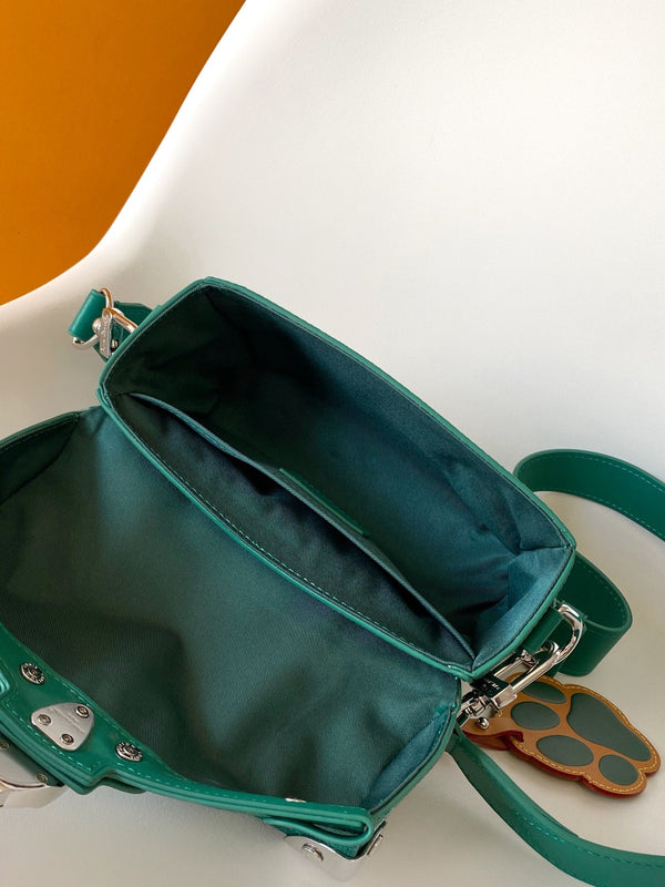 Borsa a mano LV Soul Trunk 19 cm Verde misto Tela Bianca Pelle 252098