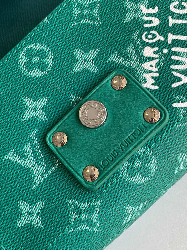 Borsa a mano LV Soul Trunk 19 cm Verde misto Tela Bianca Pelle 252098