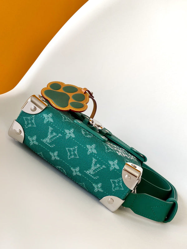Borsa a mano LV Soul Trunk 19 cm Verde misto Tela Bianca Pelle 252098