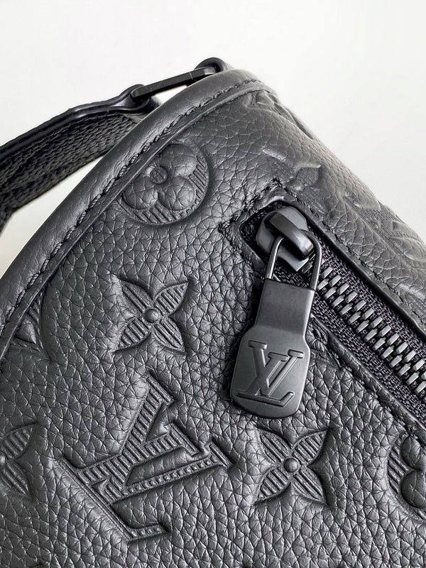 LV Pulse Messenger 26.6cm Black Monogram Shadow embossed calfskin