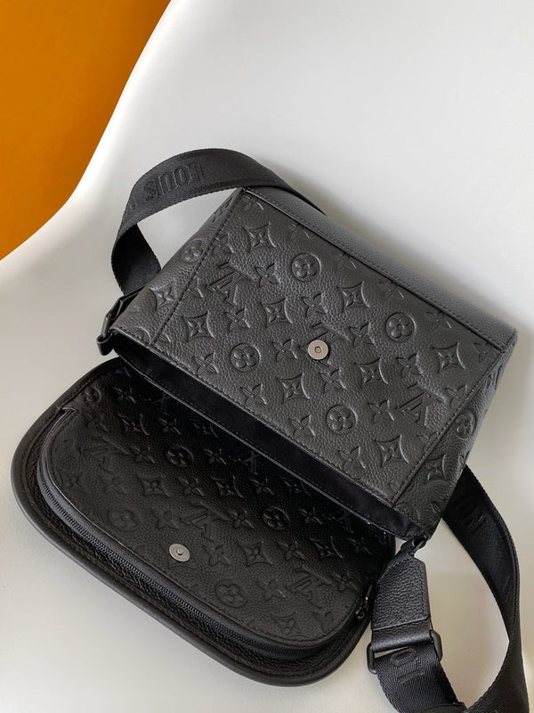LV Pulse Messenger 26.6cm Black Monogram Shadow embossed calfskin