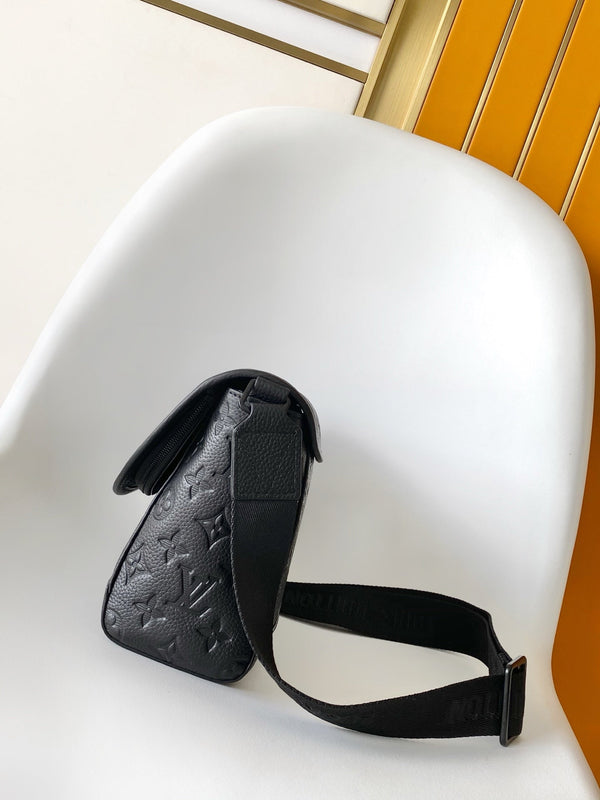 LV Pulse Messenger 26.6cm Black Monogram Shadow embossed calfskin