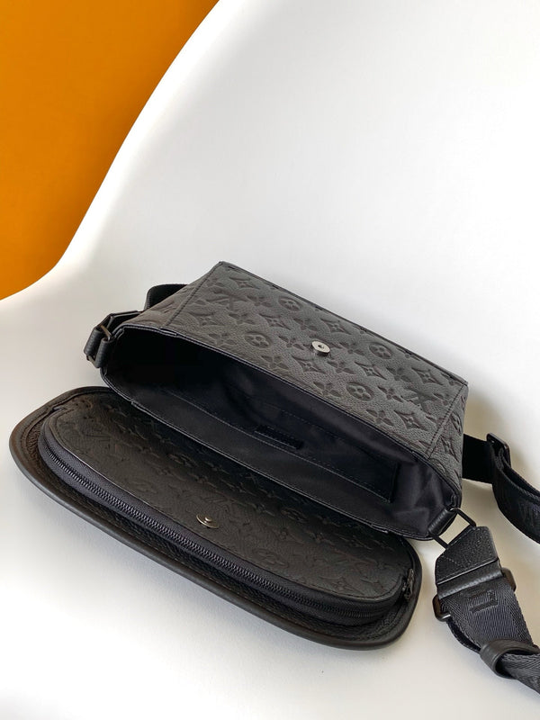 LV Pulse Messenger 26.6cm Black Monogram Shadow embossed calfskin