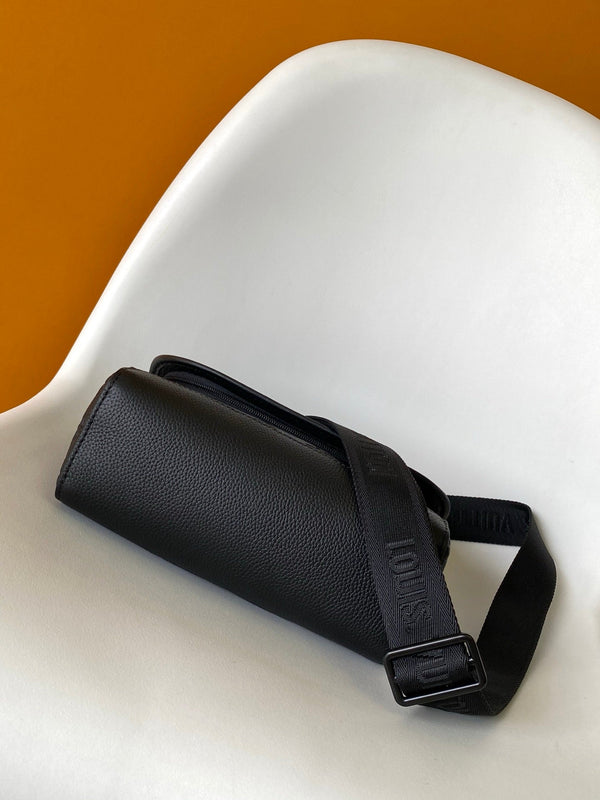 LV Pulse Messenger 26.6cm Black Monogram Shadow embossed calfskin