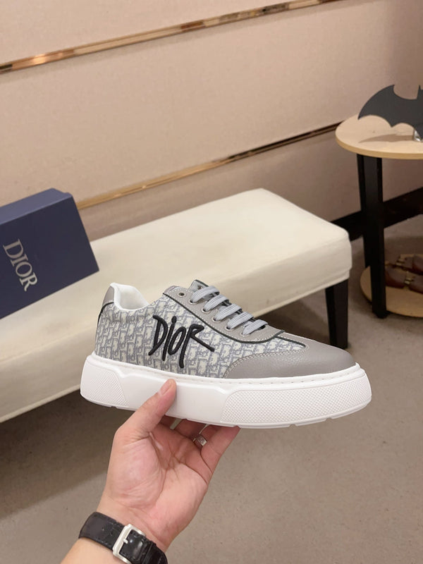 CD HOMME THICK-SOLE SNEAKERS GRAY CALFSKIN