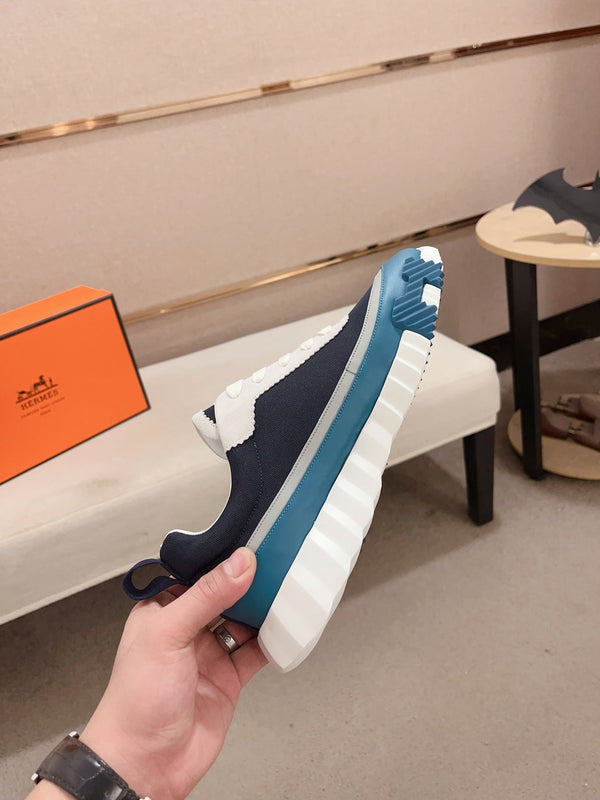 HM BOUNCING SNEAKER BLACK AND CERULEAN CALFSKIN