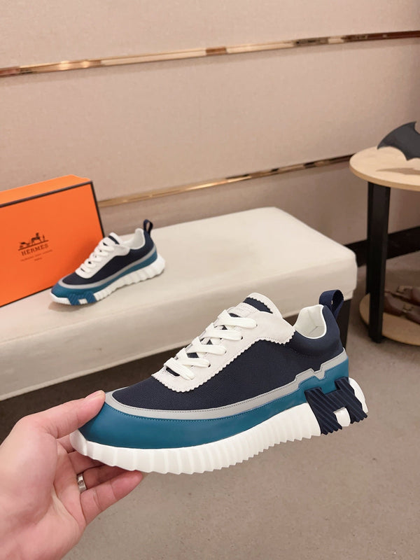 HM BOUNCING SNEAKER BLACK AND CERULEAN CALFSKIN