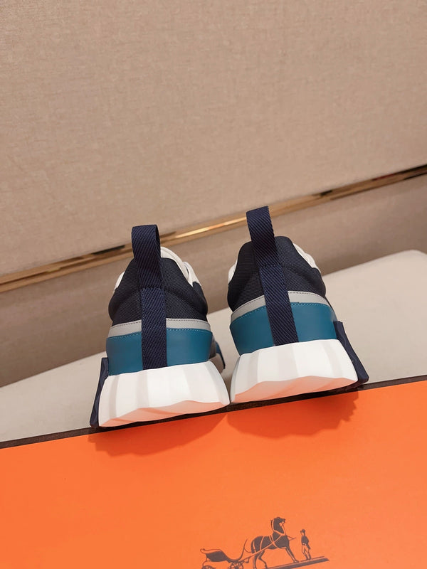 HM BOUNCING SNEAKER BLACK AND CERULEAN CALFSKIN