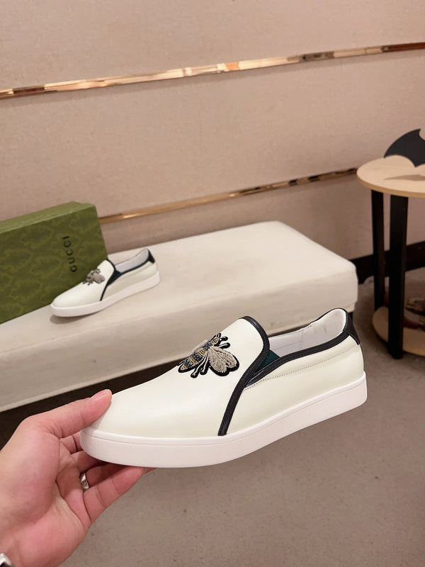 GG Men's Slip on Bee White Cowhide 533940