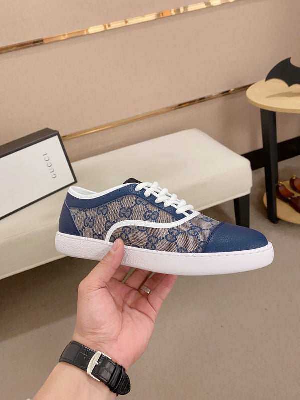 GG Men's Supreme Sneaker Blue Cowhide Printed Fabric 543662