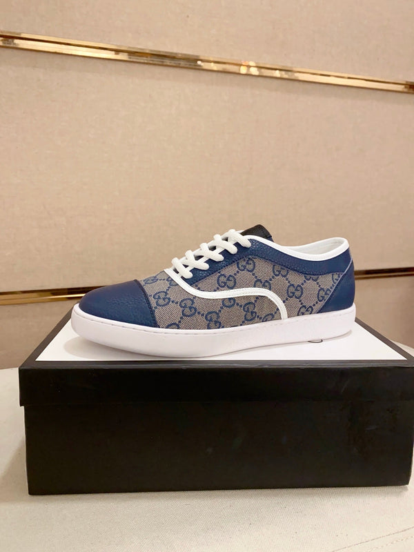 GG Men's Supreme Sneaker Blue Cowhide Printed Fabric 543662