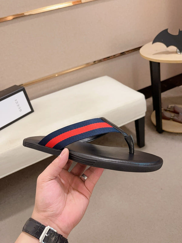 GG Men's Thong Web Black Blue Cowhide 554610