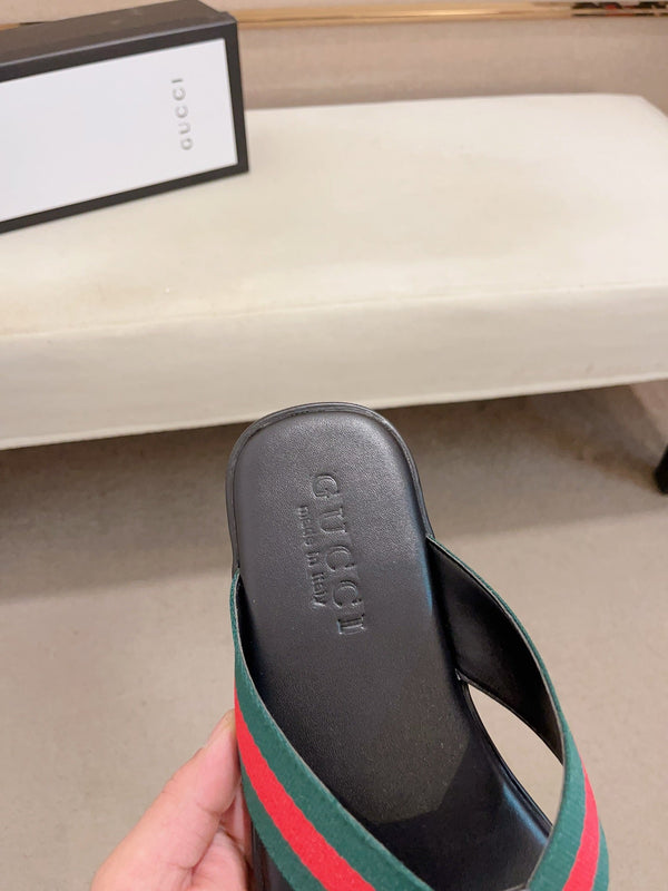 GG Men's Thong Web Black Green Cowhide 554611