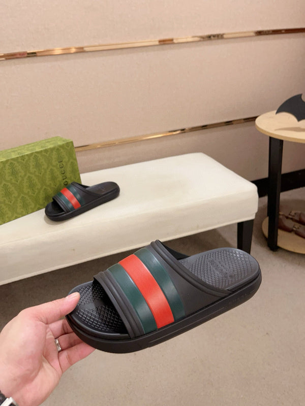 GG Men's Web Slide Black Cowhide 556160