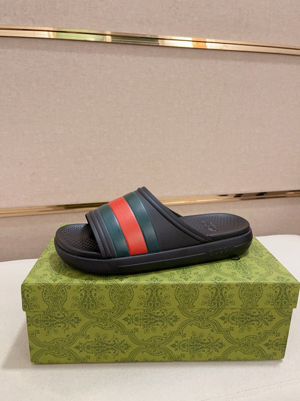 GG Men's Web Slide Black Cowhide 556160