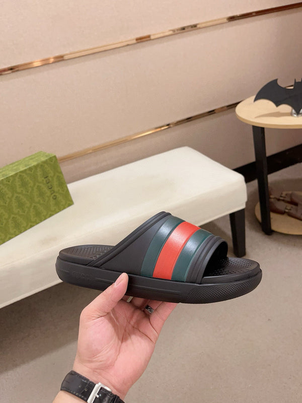 GG Men's Web Slide Black Cowhide 556160