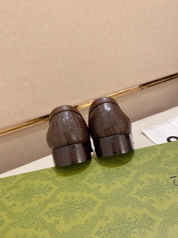 GG Men's Tassel Loafer Brown Embossed Cowhide 573362