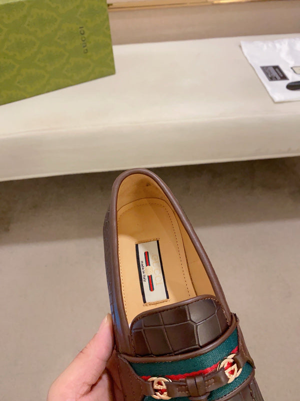 GG Men's Tassel Loafer Brown Embossed Cowhide 573362