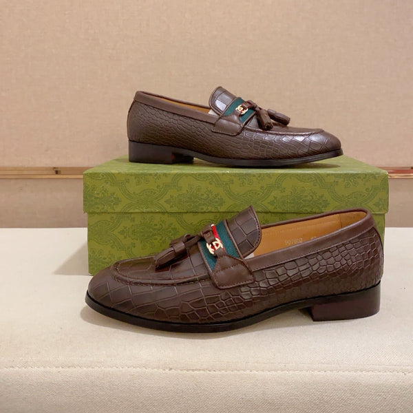 GG Men's Tassel Loafer Brown Embossed Cowhide 573362