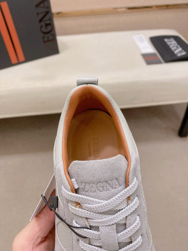 Zegna Men's Ermenegildo Sneakers Light Grey Suede Grain Leather