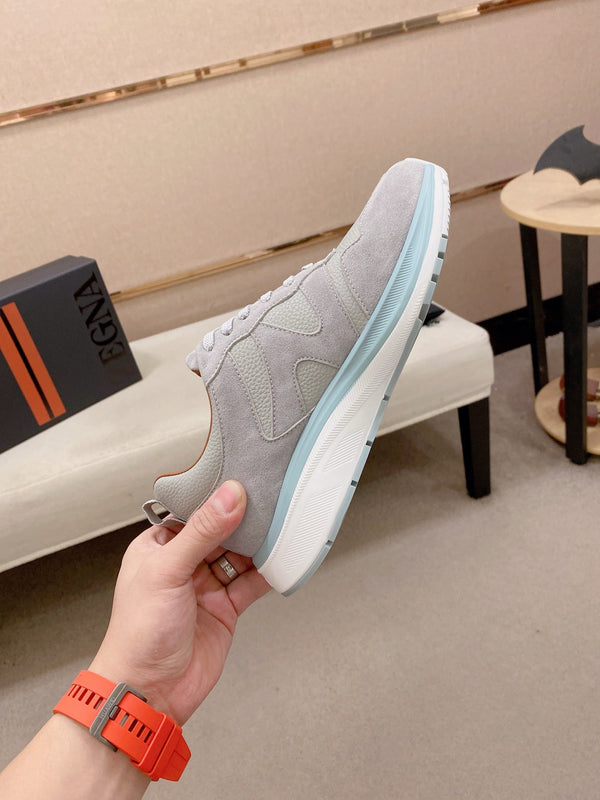 Zegna Men's Ermenegildo Sneakers Light Grey Suede Grain Leather