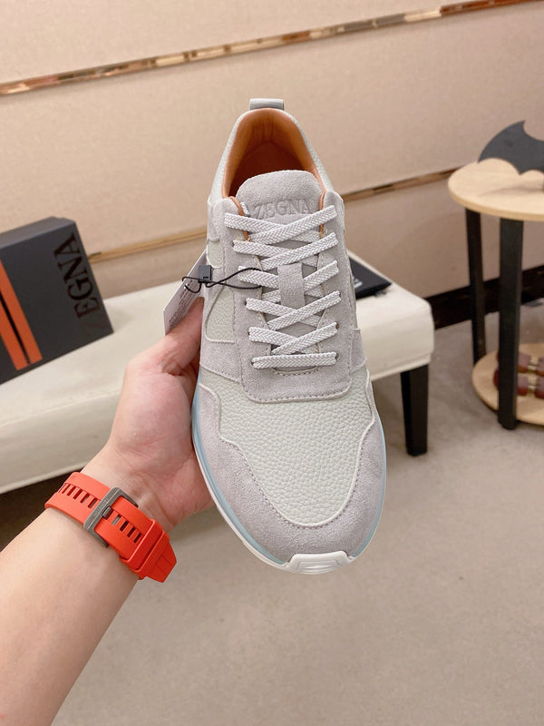 Zegna Men's Ermenegildo Sneakers Light Grey Suede Grain Leather