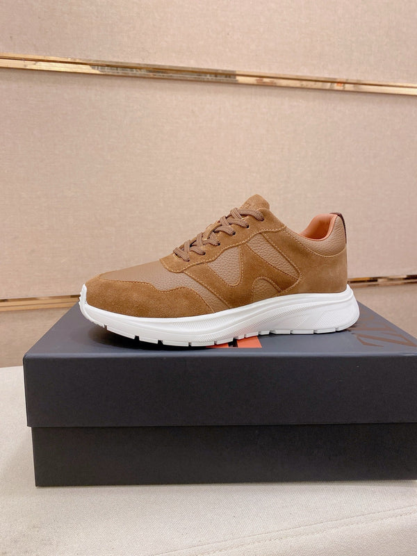 Zegna Men's Ermenegildo Sneakers Brown Suede Grain Leather