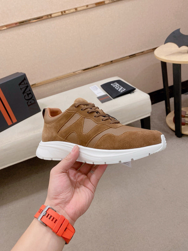 Zegna Men's Ermenegildo Sneakers Brown Suede Grain Leather
