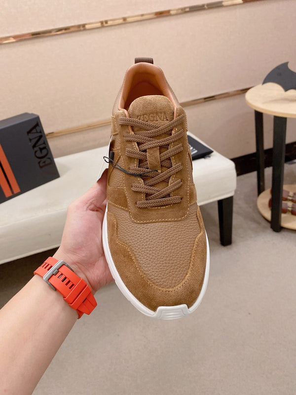 Zegna Men's Ermenegildo Sneakers Brown Suede Grain Leather