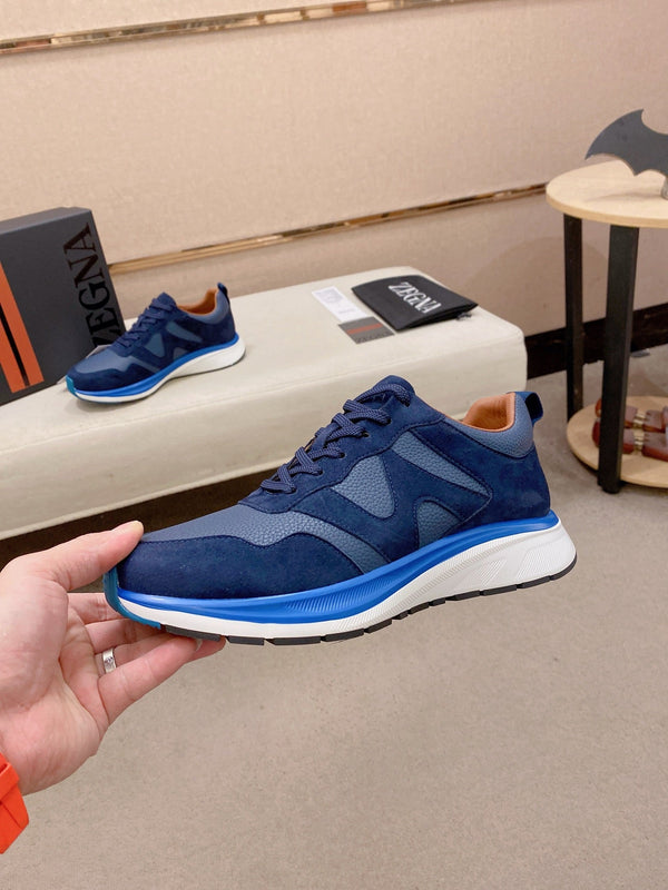 Zegna Men's Ermenegildo Sneakers Blue Suede Grain Leather