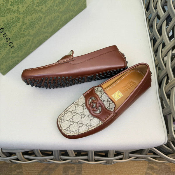 GG Men's Loafer Brown Canvas Cowhide 537555