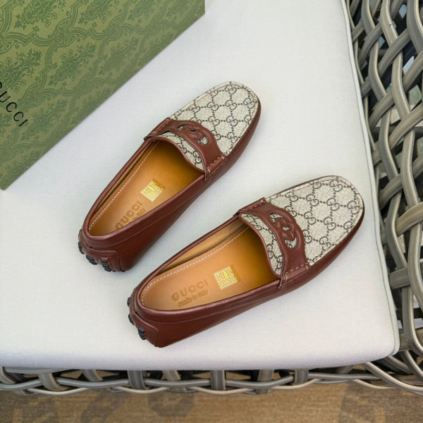 GG Men's Loafer Brown Canvas Cowhide 537555