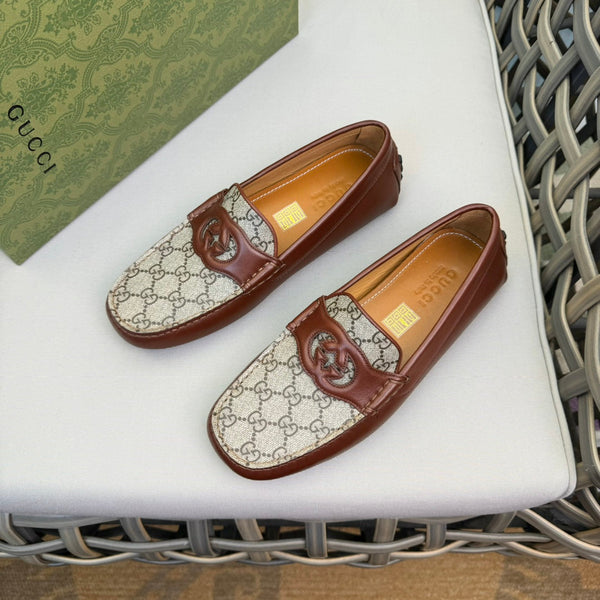 GG Men's Loafer Brown Canvas Cowhide 537555