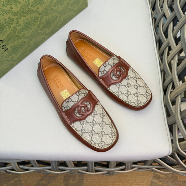 GG Men's Loafer Brown Canvas Cowhide 537555