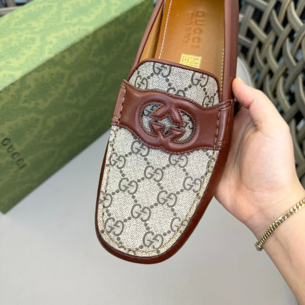 GG Men's Loafer Brown Canvas Cowhide 537555