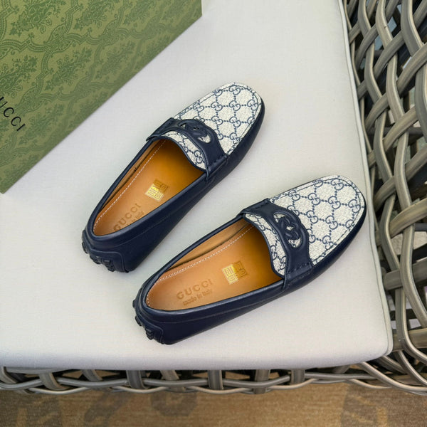 GG Men's Loafer Blue Canvas Cowhide 537556