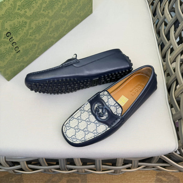 GG Men's Loafer Blue Canvas Cowhide 537556