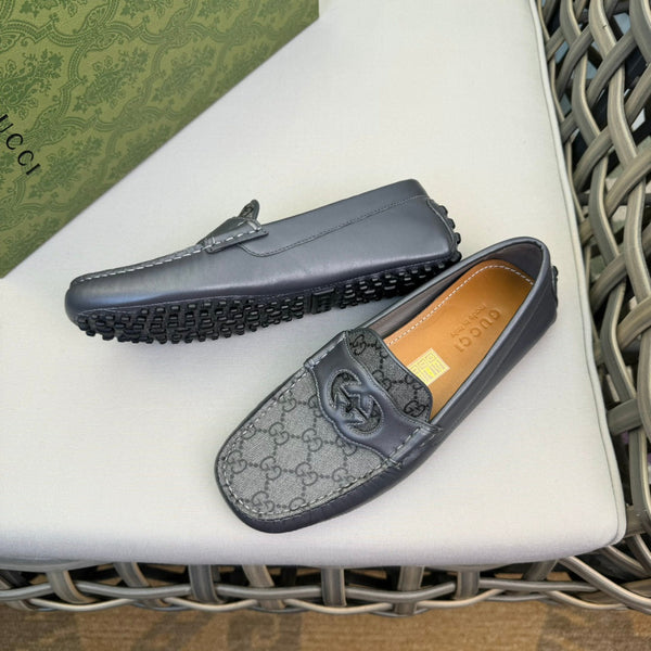GG Men's Loafer Grey Canvas Cowhide 537557