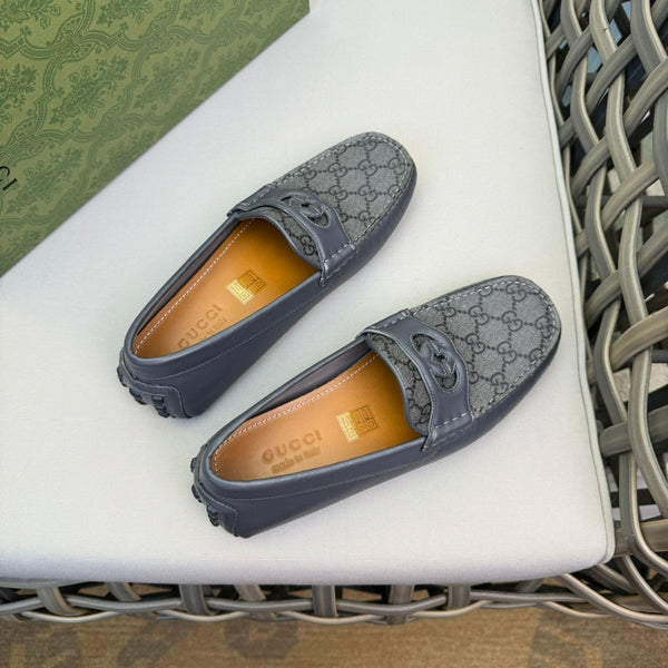 GG Men's Loafer Grey Canvas Cowhide 537557