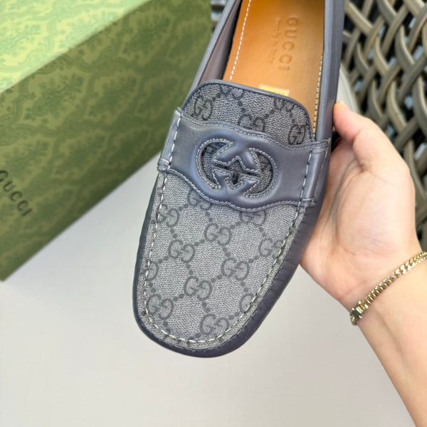 GG Men's Loafer Grey Canvas Cowhide 537557